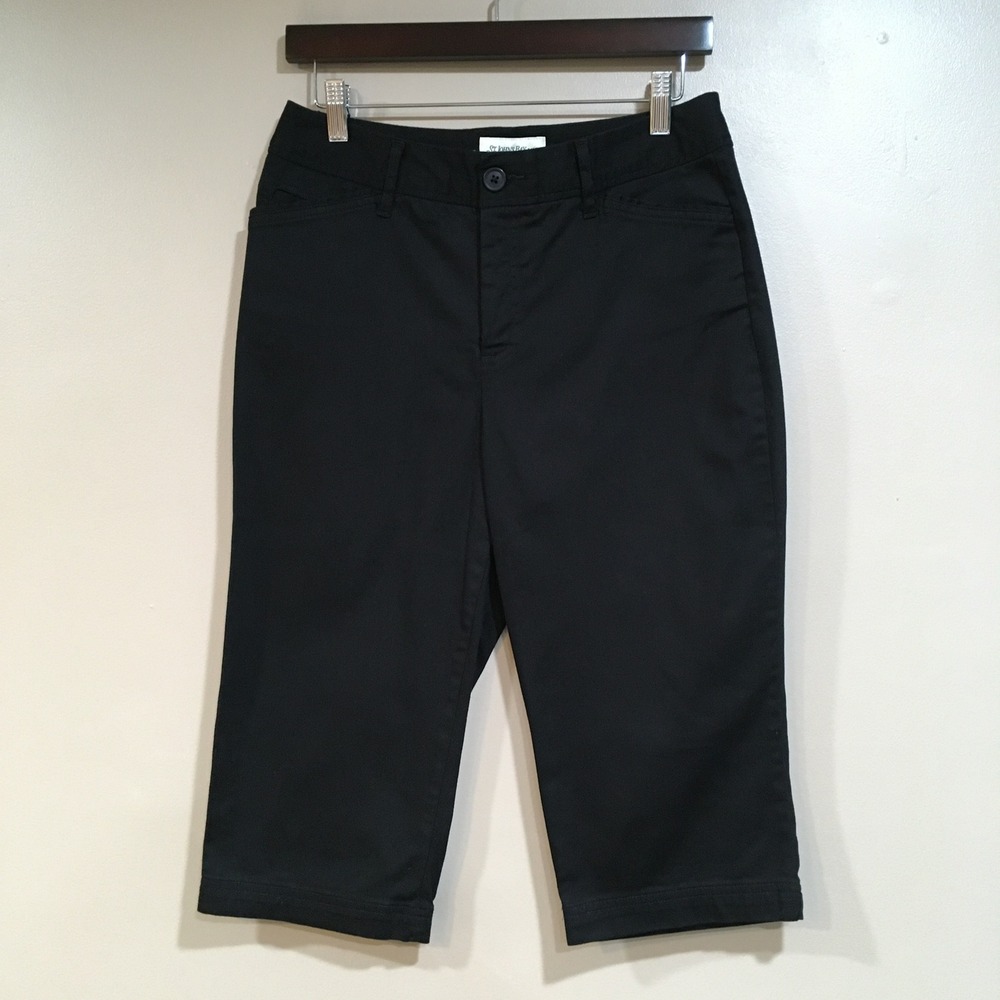 St Johns Bay Black Capri Pants Womens 10 Petite Stretch Classic Cropped Capsule‎